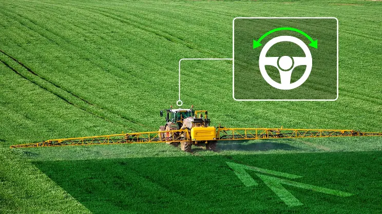 Sprayer running FJD ATS autosteering in the field