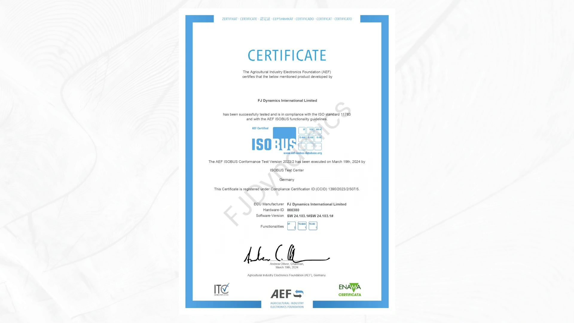 AEF certification of FJDynamics products